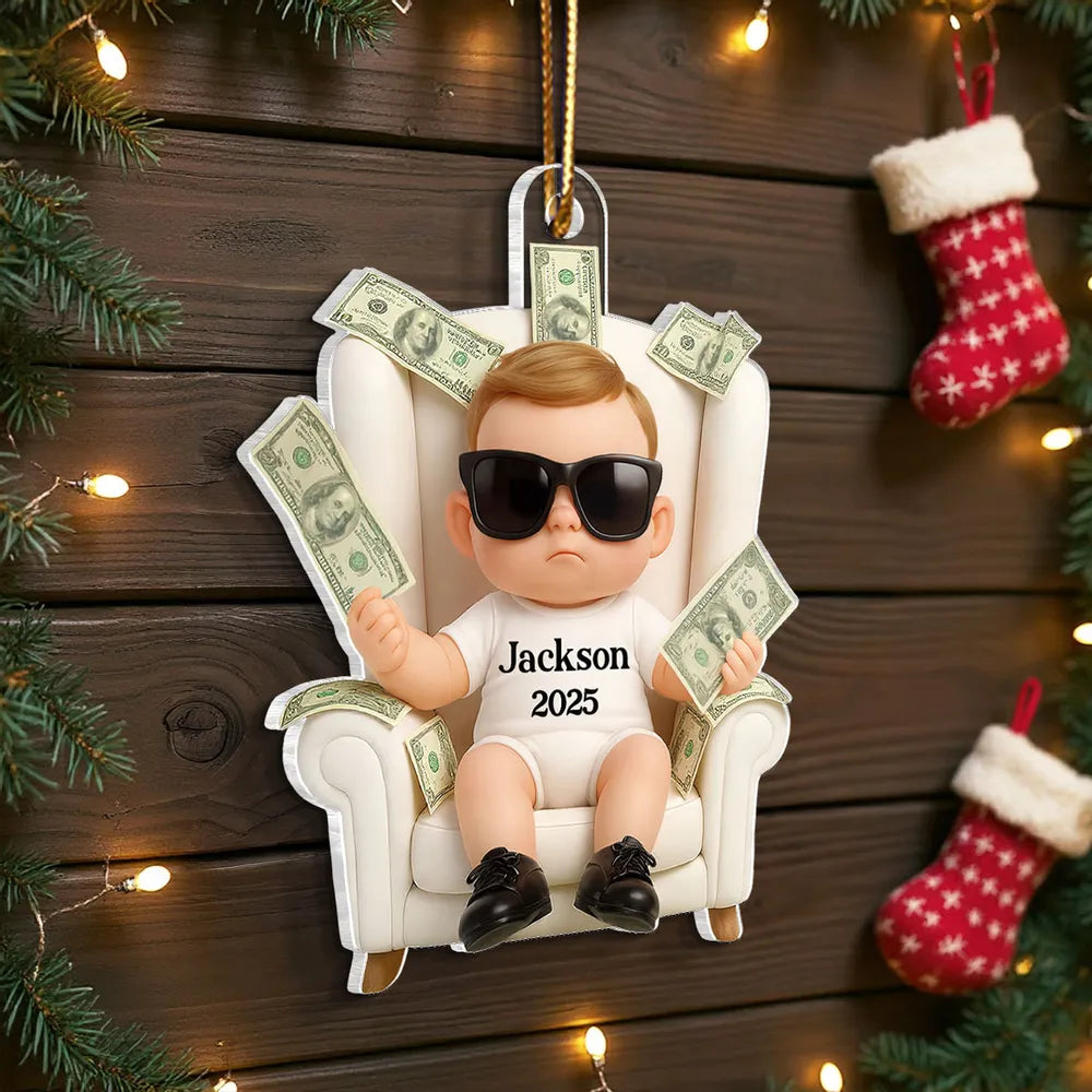 Personalized Funny Kid With Dollar 3D Style Acrylic Ornament, Christmas Gift For Kids, Grandkids
