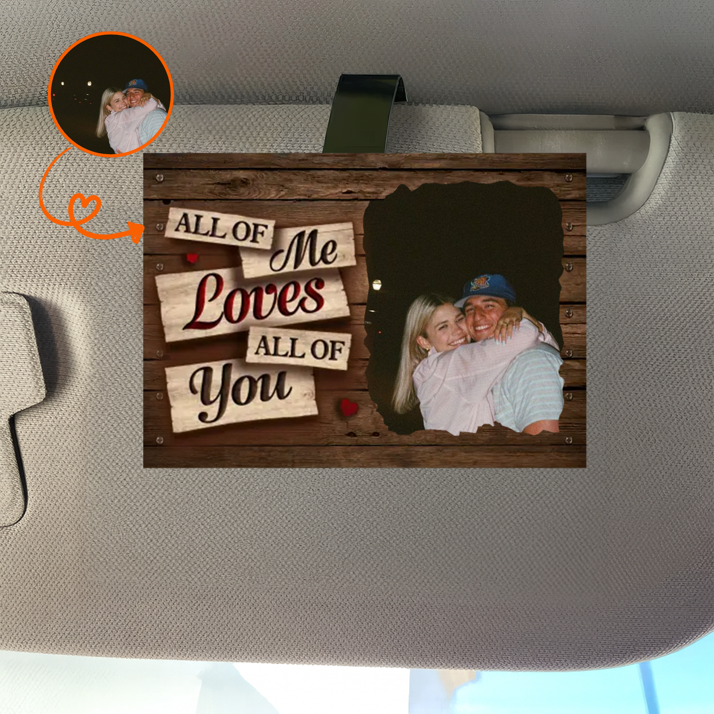 Personalized Couple Car Visor Clip – Custom Photo “All of Me Loves All of You” Gift