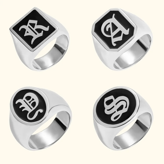 Personalised Old English Gothic Vintage Initial Signet Sterling Silver Ring Gift for Woman Man