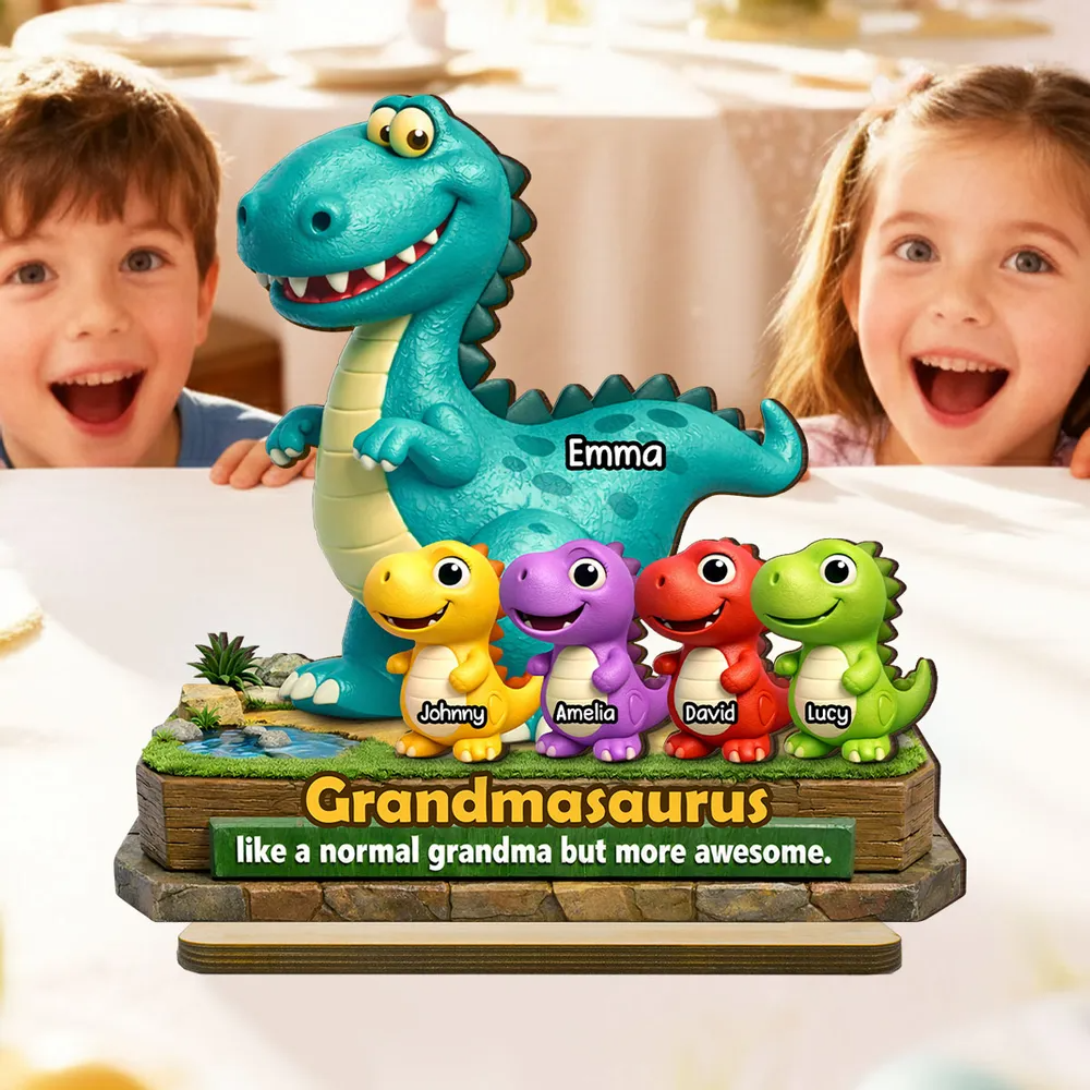 Grandmasaurus More Awesome - Personalized 2-Layered Wooden Plaque - Gift for Grandma