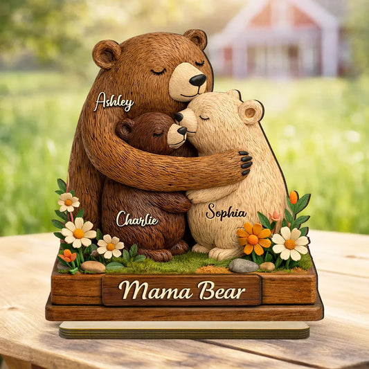 Mama Bear - Personalized 2-Layered Wooden Plaque - Sentimental Gift for Mom, Grandma