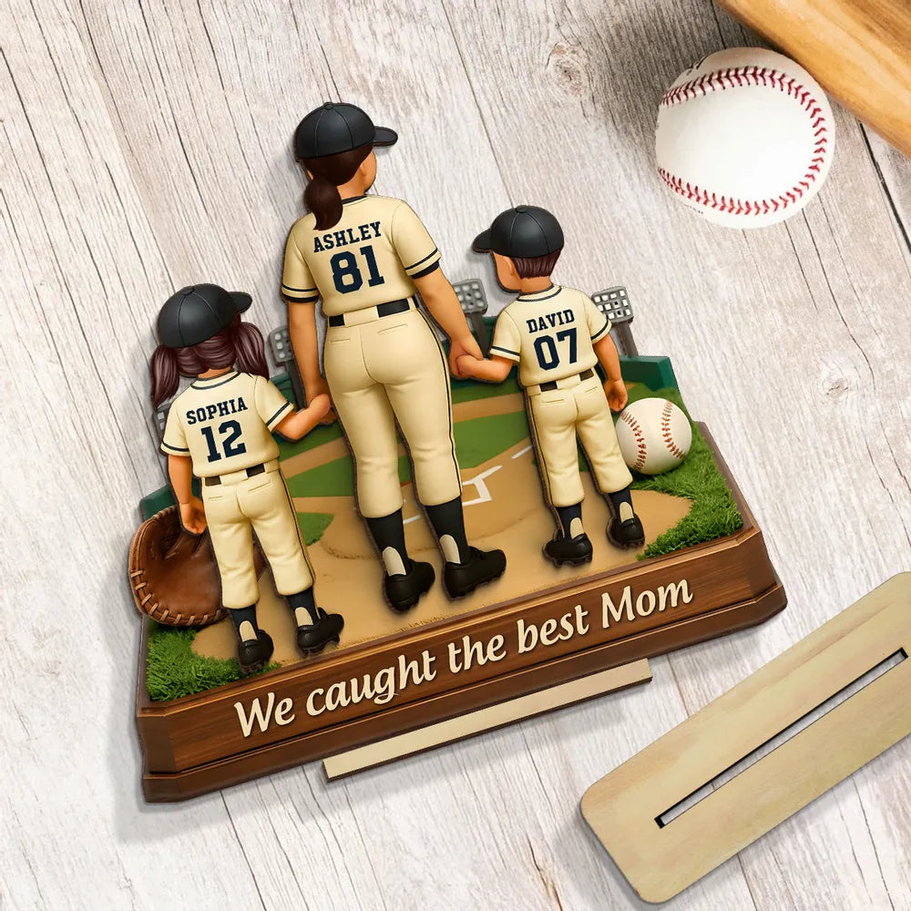We Caught The Best Mom Baseball - Personalized 2-Layered Wooden Plaque - Heartfelt Gift For Mom, Grandma