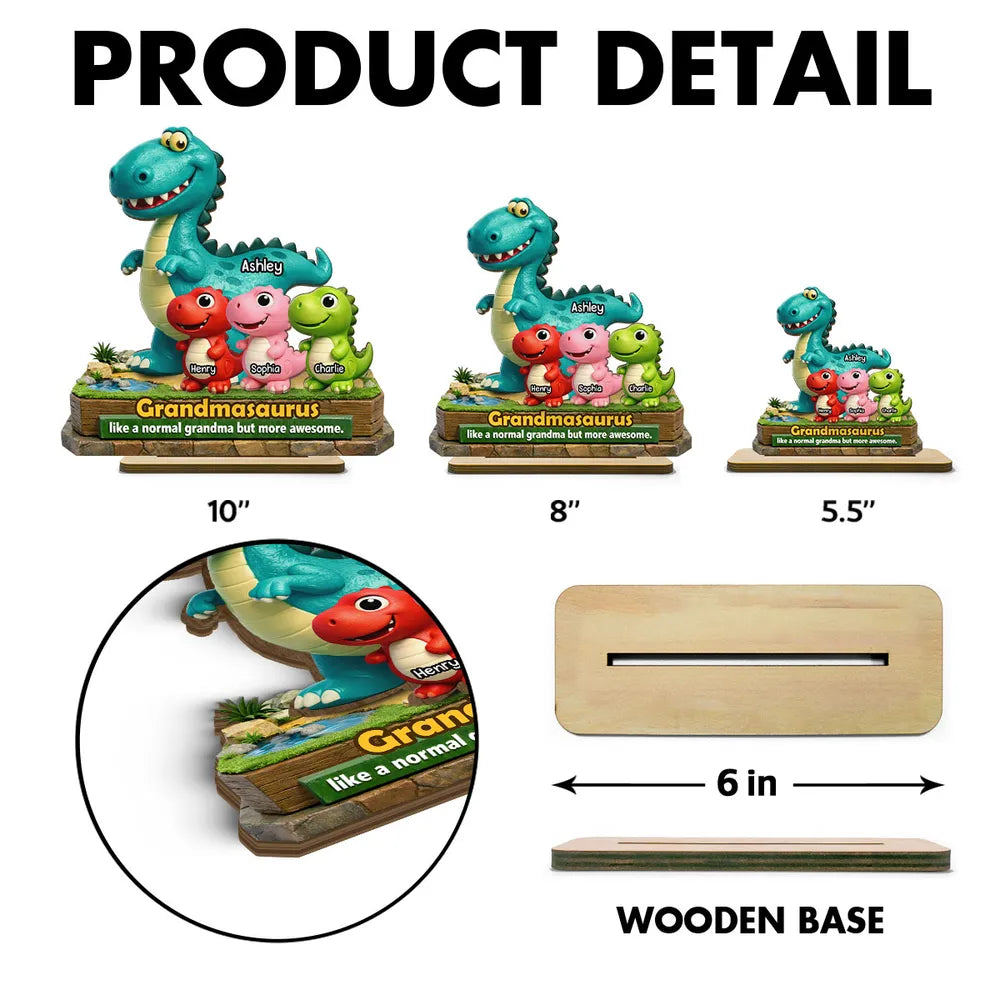 Grandmasaurus More Awesome - Personalized 2-Layered Wooden Plaque - Gift for Grandma