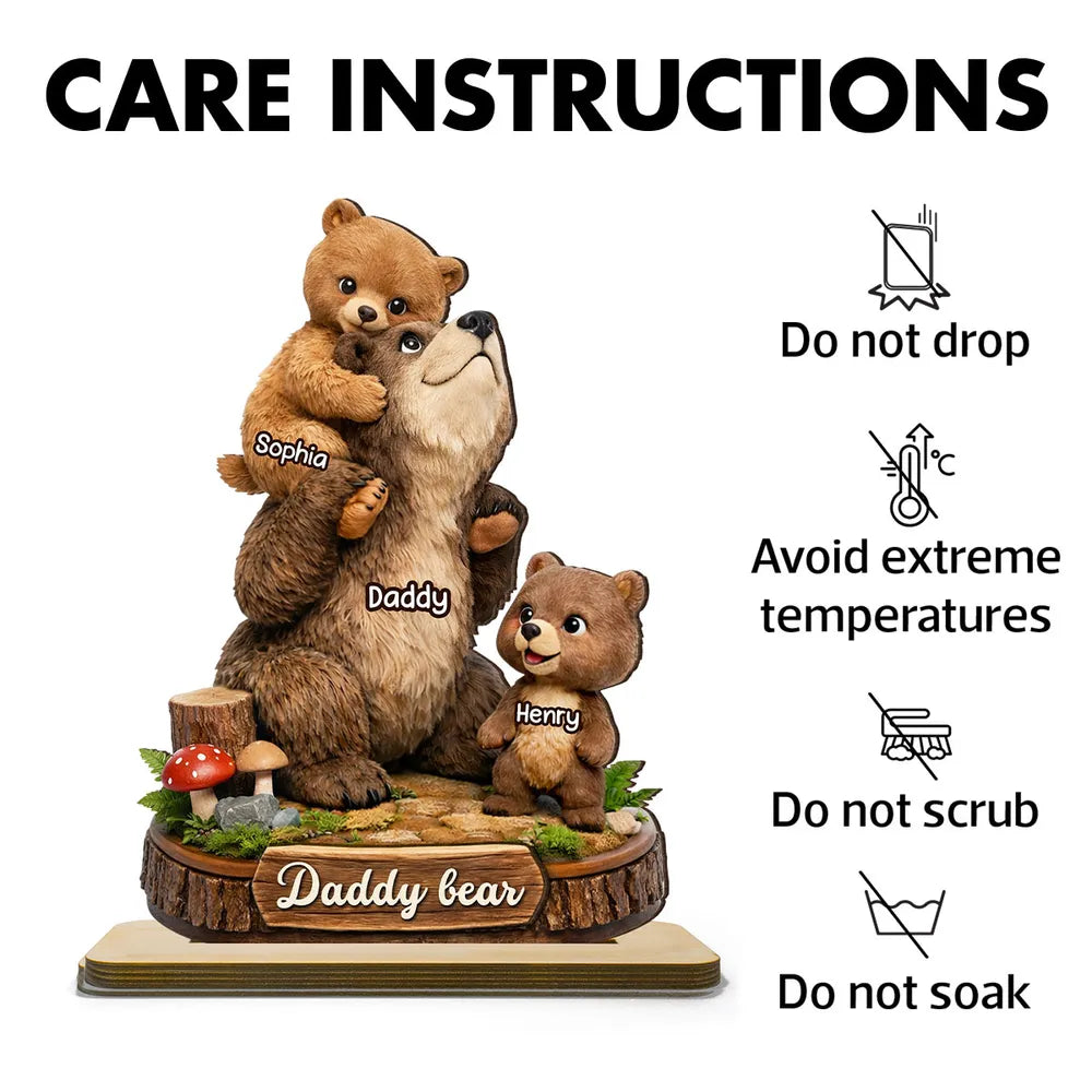 Daddy Bear - Personalized 2-Layered Wooden Plaque - Heartfelt Gift for Dad, Grandpa