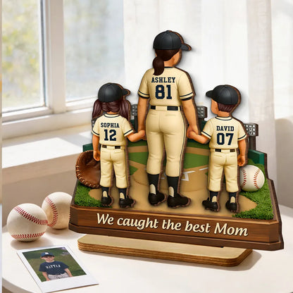 We Caught The Best Mom Baseball - Personalized 2-Layered Wooden Plaque - Heartfelt Gift For Mom, Grandma
