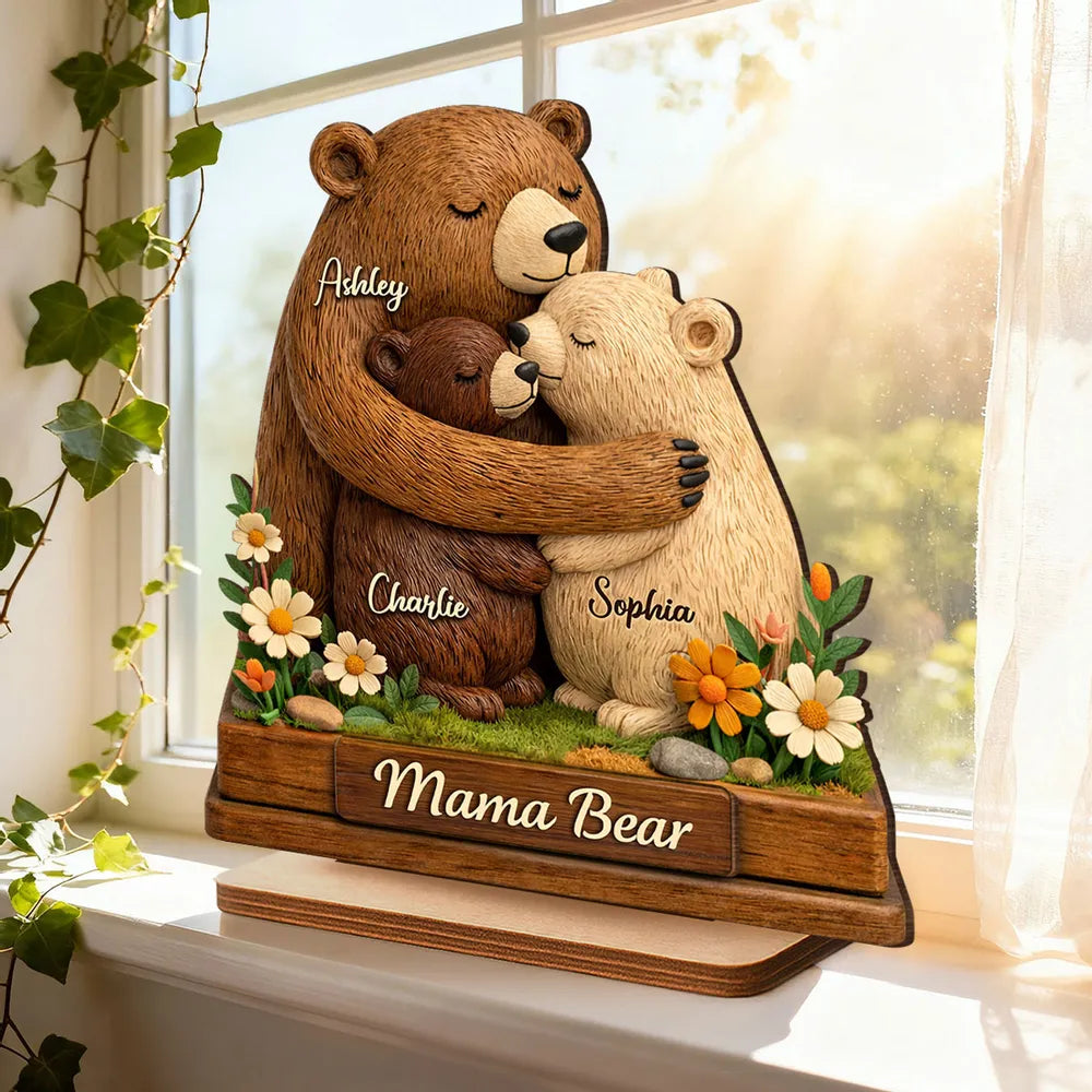 Mama Bear - Personalized 2-Layered Wooden Plaque - Sentimental Gift for Mom, Grandma