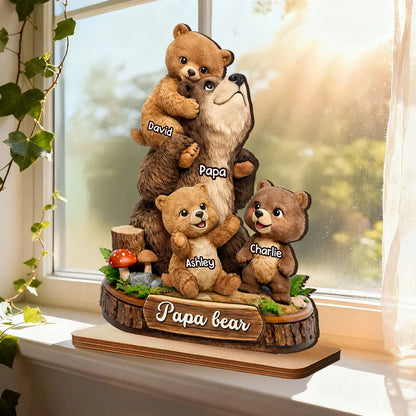 Daddy Bear - Personalized 2-Layered Wooden Plaque - Heartfelt Gift for Dad, Grandpa