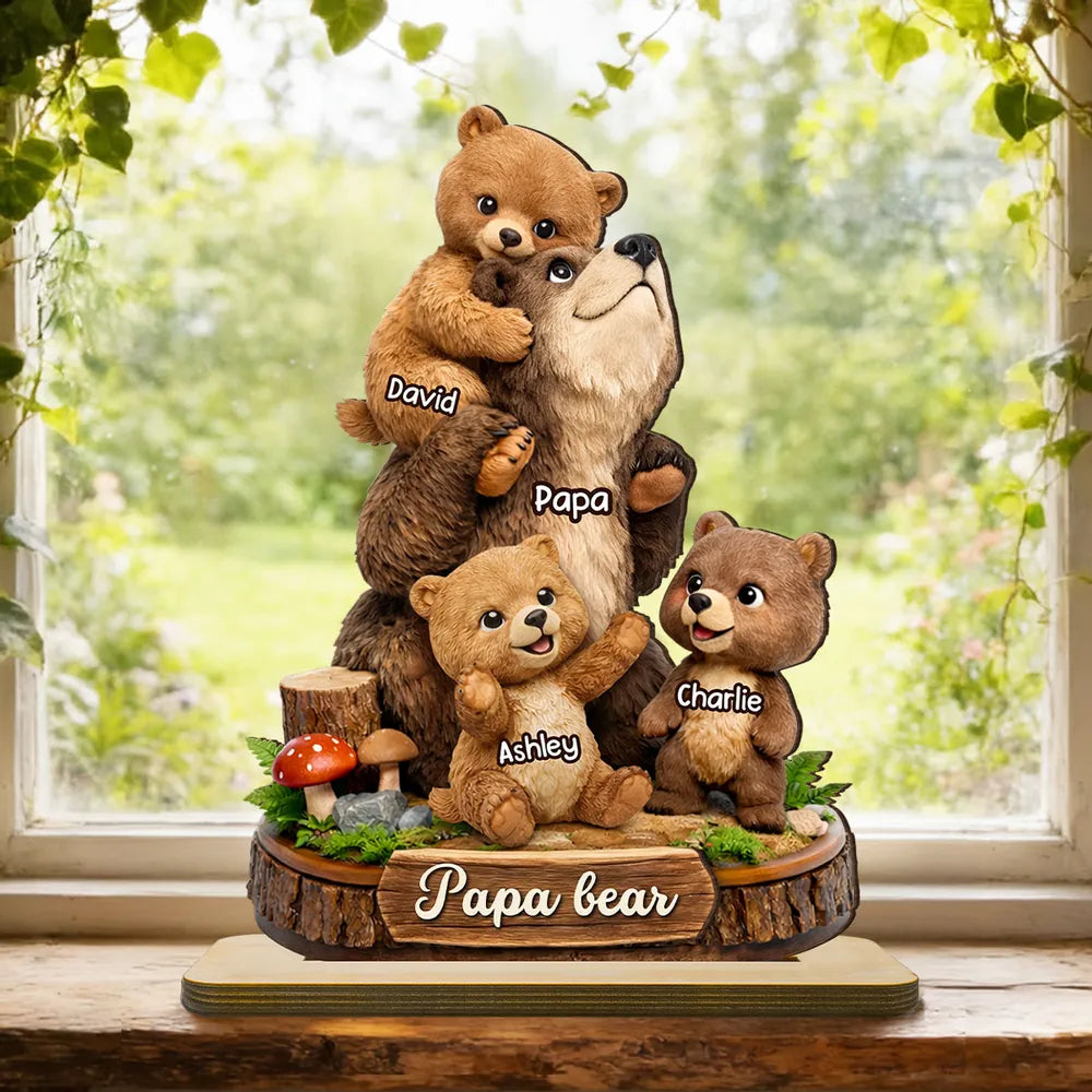 Daddy Bear - Personalized 2-Layered Wooden Plaque - Heartfelt Gift for Dad, Grandpa