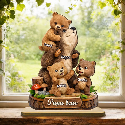 Daddy Bear - Personalized 2-Layered Wooden Plaque - Heartfelt Gift for Dad, Grandpa