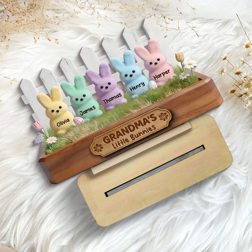 Easter Grandma Little Bunnies - Personalized 2-Layered Wooden Plaque - Easter Gift For Grandma, Easter Decoration