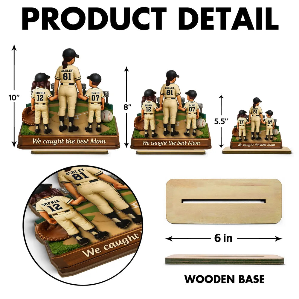 We Caught The Best Mom Baseball - Personalized 2-Layered Wooden Plaque - Heartfelt Gift For Mom, Grandma