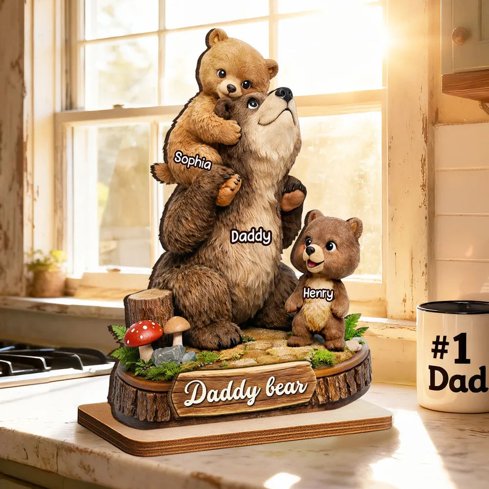 Daddy Bear - Personalized 2-Layered Wooden Plaque - Heartfelt Gift for Dad, Grandpa