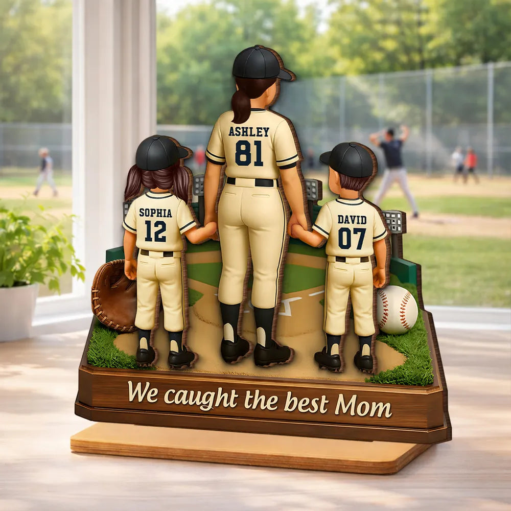We Caught The Best Mom Baseball - Personalized 2-Layered Wooden Plaque - Heartfelt Gift For Mom, Grandma