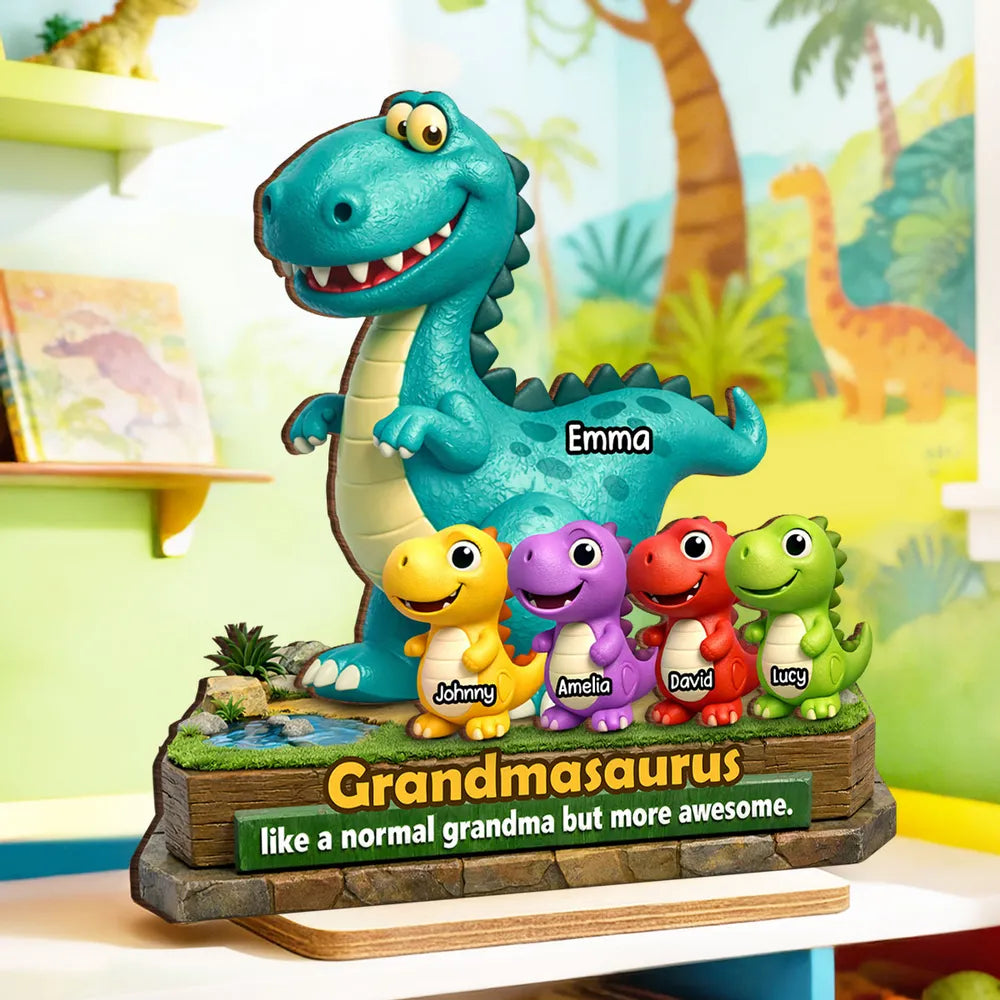 Grandmasaurus More Awesome - Personalized 2-Layered Wooden Plaque - Gift for Grandma