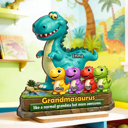 Grandmasaurus More Awesome - Personalized 2-Layered Wooden Plaque - Gift for Grandma