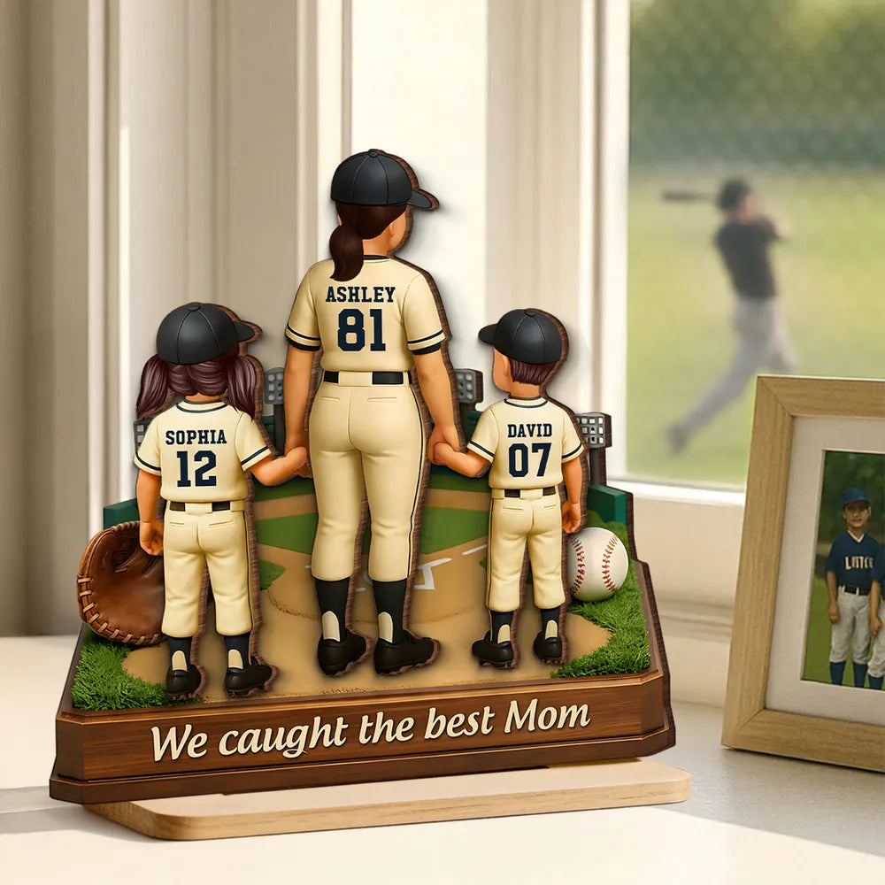 We Caught The Best Mom Baseball - Personalized 2-Layered Wooden Plaque - Heartfelt Gift For Mom, Grandma