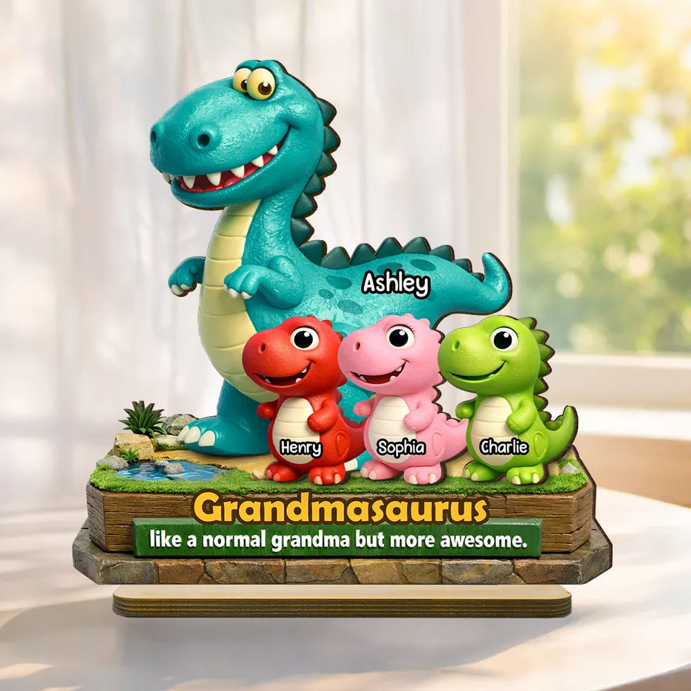 Grandmasaurus More Awesome - Personalized 2-Layered Wooden Plaque - Gift for Grandma