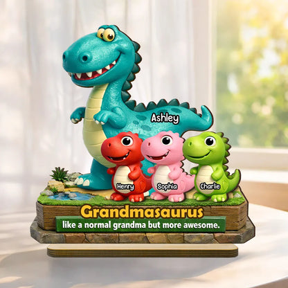 Grandmasaurus More Awesome - Personalized 2-Layered Wooden Plaque - Gift for Grandma
