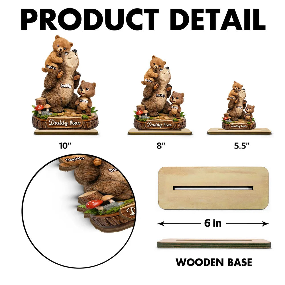 Daddy Bear - Personalized 2-Layered Wooden Plaque - Heartfelt Gift for Dad, Grandpa