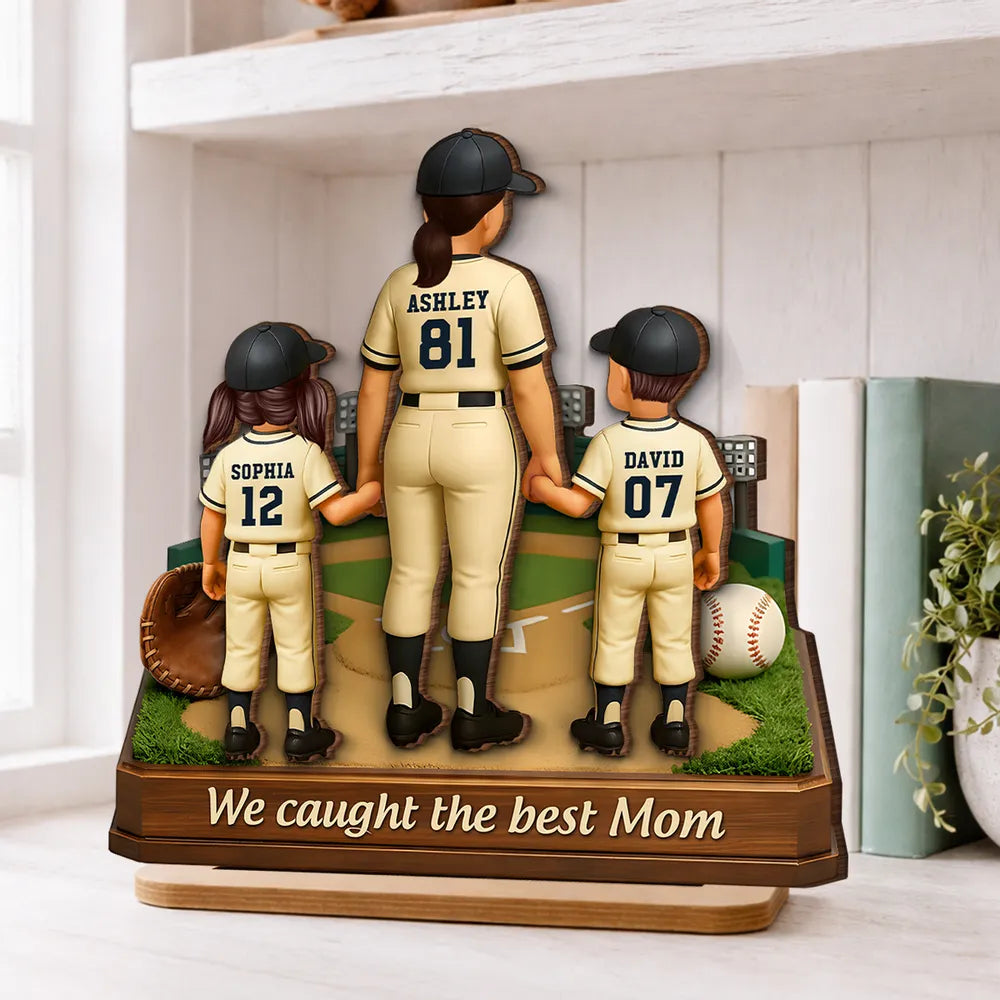 We Caught The Best Mom Baseball - Personalized 2-Layered Wooden Plaque - Heartfelt Gift For Mom, Grandma