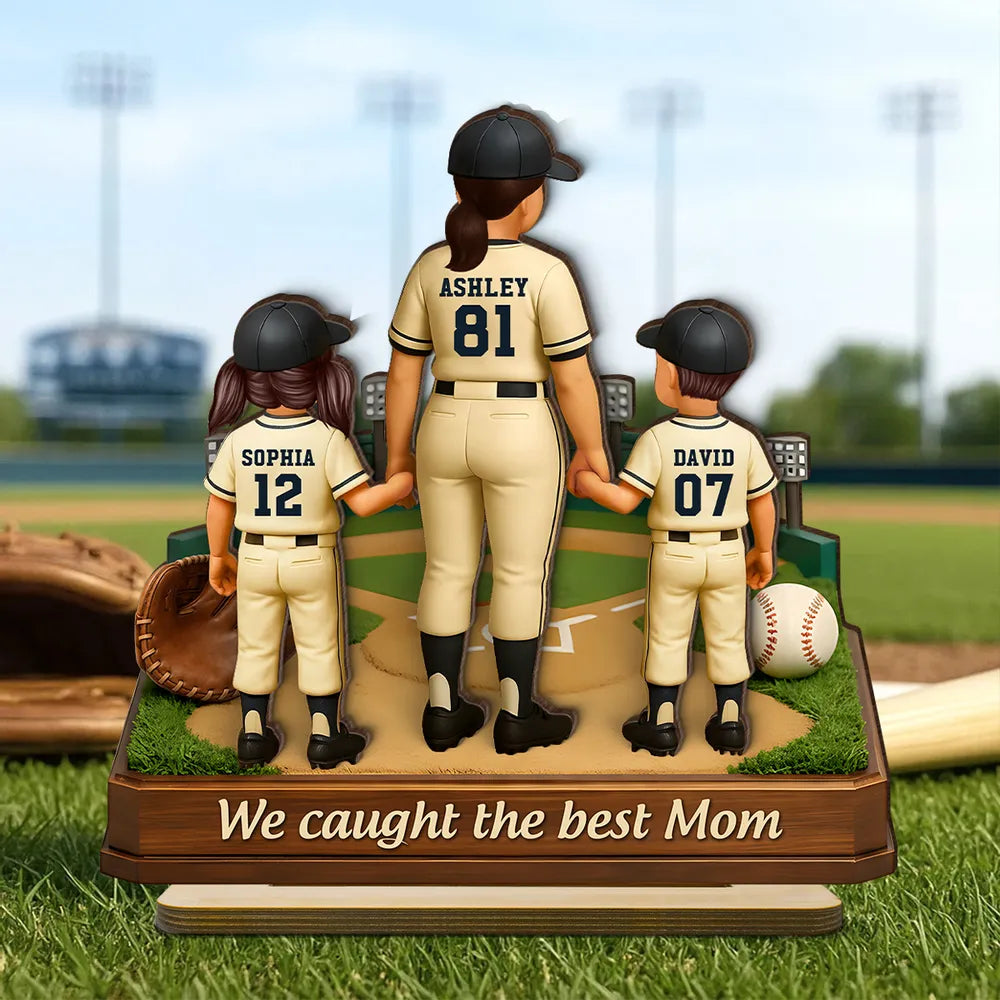 We Caught The Best Mom Baseball - Personalized 2-Layered Wooden Plaque - Heartfelt Gift For Mom, Grandma