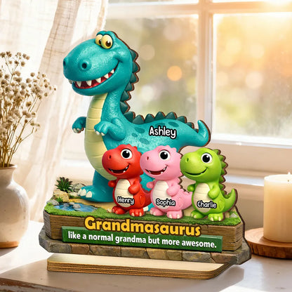 Grandmasaurus More Awesome - Personalized 2-Layered Wooden Plaque - Gift for Grandma