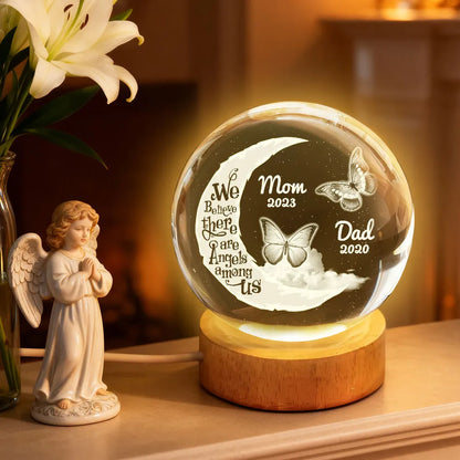 We Believe There're Angels Among Us - Personalized Crystal Ball LED Night Light - Heartfelt Remembrance Memorial Keepsake