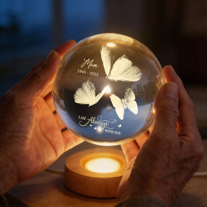 Always With You Butterflies - Personalized Crystal Ball LED Night Light - Memorial Remembrance Keepsake