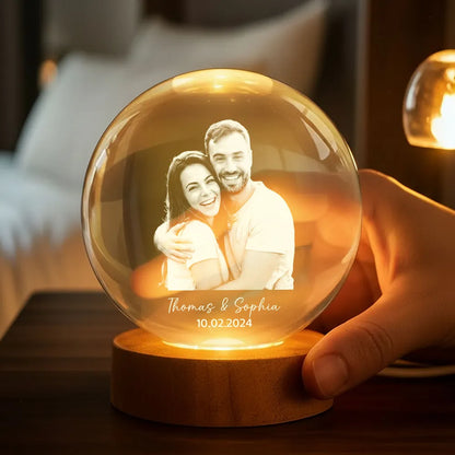 Eternal Love Custom Couple Photo - Personalized Crystal Ball LED Night Light - Valentine's Day Gift For Couple, For Him, For Her