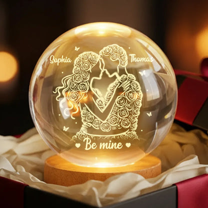 Couple Romantic Roses Love - Personalized Crystal Ball LED Night Light - Sentimental Valentine's Day Gift for Her, for Him
