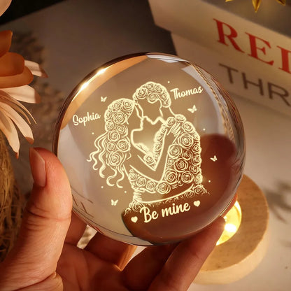 Couple Romantic Roses Love - Personalized Crystal Ball LED Night Light - Sentimental Valentine's Day Gift for Her, for Him
