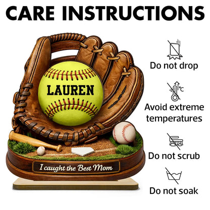 We Caught the Best Mom Baseball Softball - Personalized 2-Layered Wooden Plaque - Heartfelt Gift for Mom