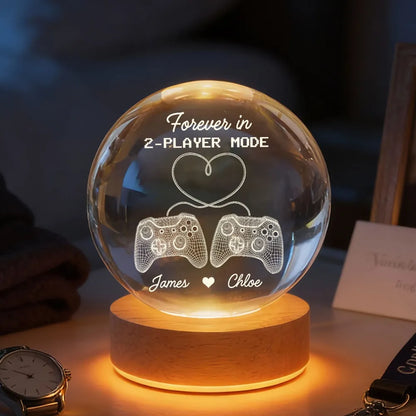 Forever In 2-Player Mode Game Controllers - Personalized Crystal Ball LED Night Light - Gamer Couple Gift
