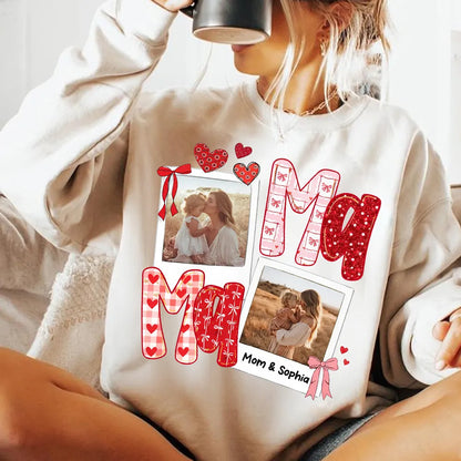 Preppy Mama Valentine Glitter Effect Photo - Personalized Sweatshirt - Heartfelt Gift for Mom