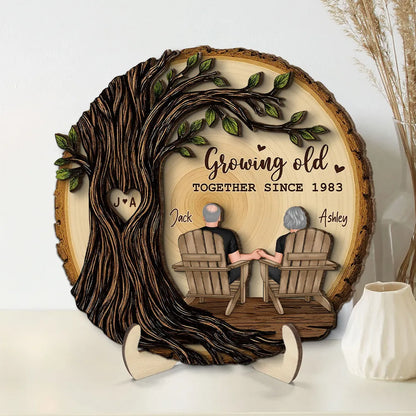 Couple Sitting Under Heart Carved Tree - Personalized 2-Layered Wooden Plaque - Valentine's Day Gift For Couple