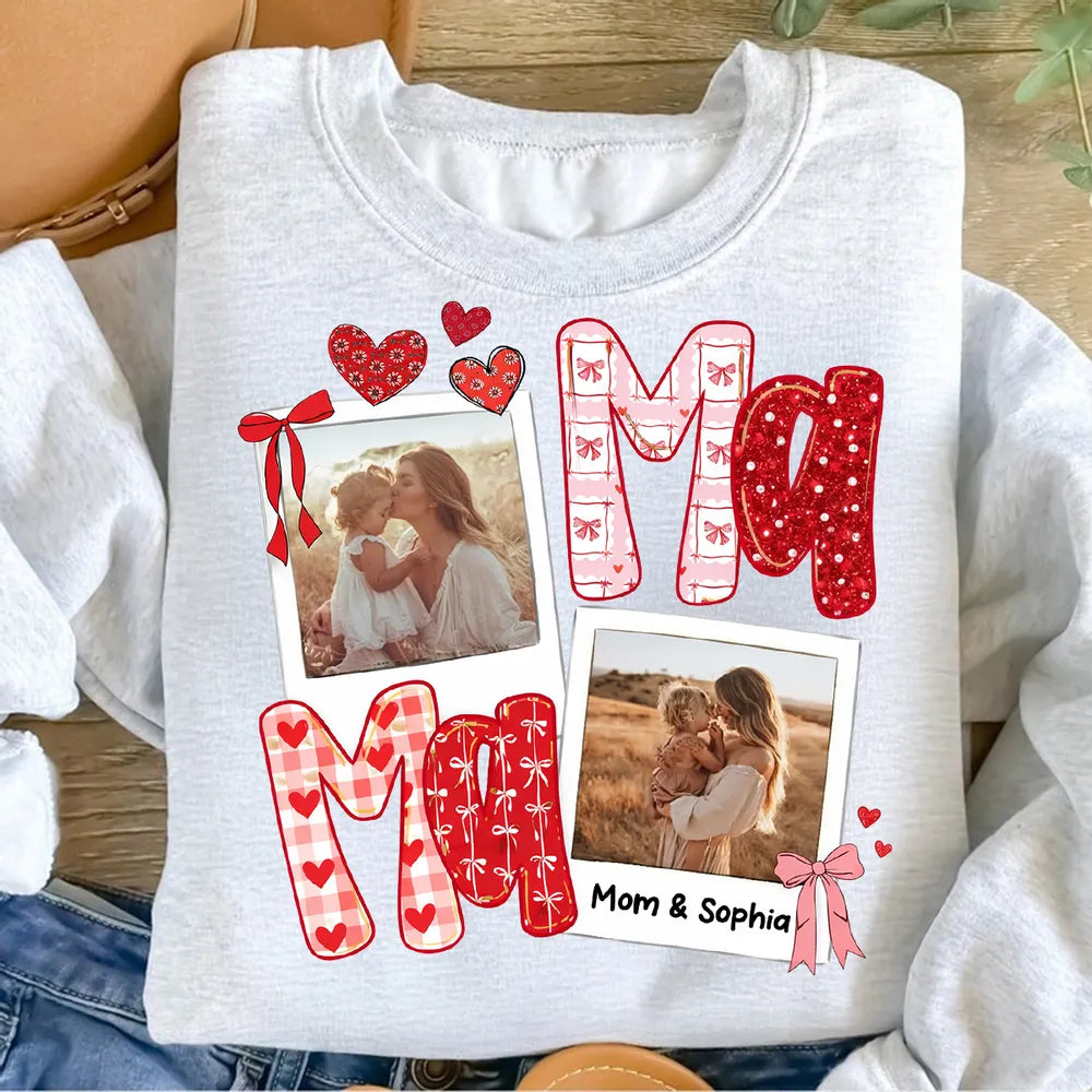 Preppy Mama Valentine Glitter Effect Photo - Personalized Sweatshirt - Heartfelt Gift for Mom