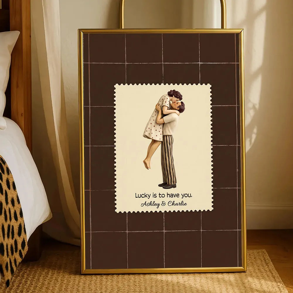 Lucky Is To Have You Mid-Century Couple - Personalized Poster - Anniversary, Valentine's Day Gift, Gift For Him, Gift For Her