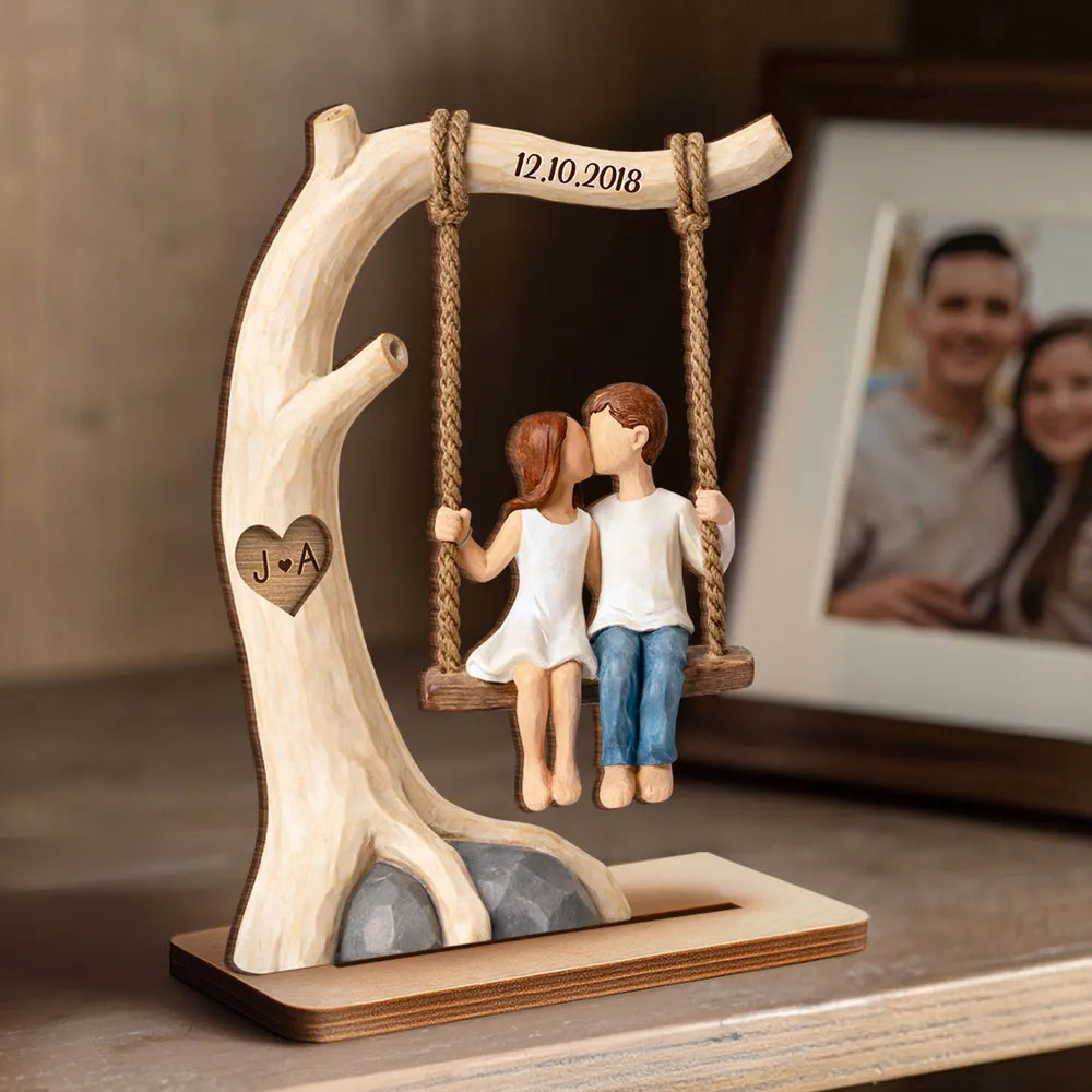 Couple Rustic Love on a Wooden Swing - Personalized 2-Layered Wooden Plaque - Sentimental Anniversary Gift, Valentine's Day Gift for Her, for Him