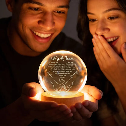 Couple Hands Interlocked We're a Team - Personalized Crystal Ball LED Night Light - Sentimental Valentine's Day Gift for Her, for Him
