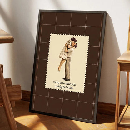 Lucky Is To Have You Mid-Century Couple - Personalized Poster - Anniversary, Valentine's Day Gift, Gift For Him, Gift For Her