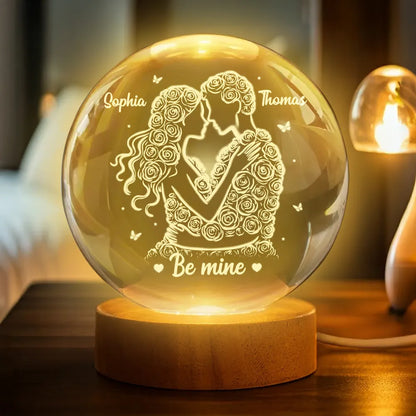 Couple Romantic Roses Love - Personalized Crystal Ball LED Night Light - Sentimental Valentine's Day Gift for Her, for Him