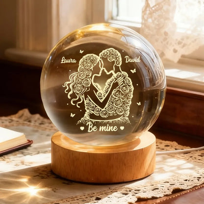 Couple Romantic Roses Love - Personalized Crystal Ball LED Night Light - Sentimental Valentine's Day Gift for Her, for Him