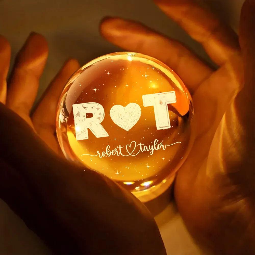 Eternal Love Couple Initial Names - Personalized Crystal Ball LED Night Light - Valentine's Day Gift For Couple, For Her, For Him
