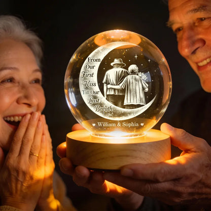 From Our 1st Kiss Till Our Last Breath - Personalized Crystal Ball LED Night Light - Heartfelt Valentine's Day Gift for Her, for Him, Couple Keepsake