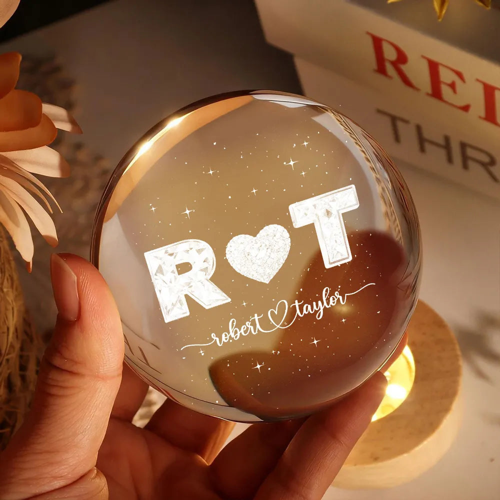 Eternal Love Couple Initial Names - Personalized Crystal Ball LED Night Light - Valentine's Day Gift For Couple, For Her, For Him