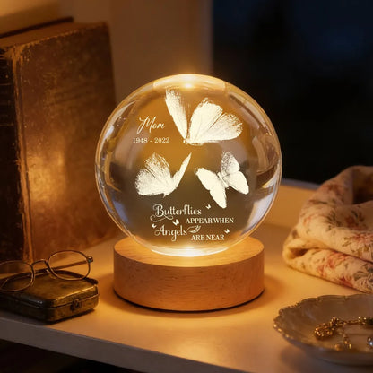 Always With You Butterflies - Personalized Crystal Ball LED Night Light - Memorial Remembrance Keepsake
