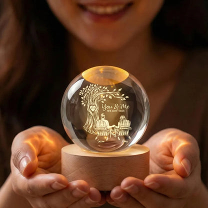 Eternal Love Couple Under Heart Carved Tree - Personalized Crystal Ball LED Night Light - Valentine's Day Gift For Couple