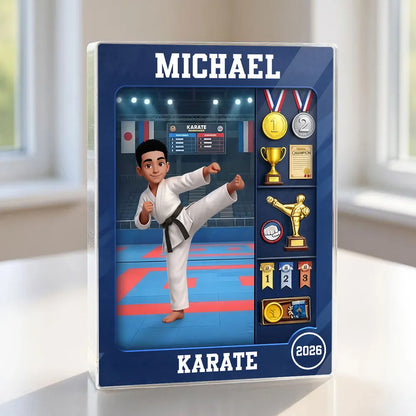 Karate Man Action Figure - Personalized Acrylic Block Plaque - Gift For Karateka