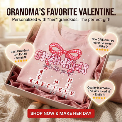 Grandkids Make Life Grand Preppy Valentine Pattern Crossword Puzzle Art - Personalized Women Tee - Valentine's Day Gift For Grandma