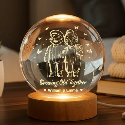 Couple Growing Old Together - Personalized Crystal Ball LED Night Light - Heartfelt Valentine's Day Gift for Her, for Him